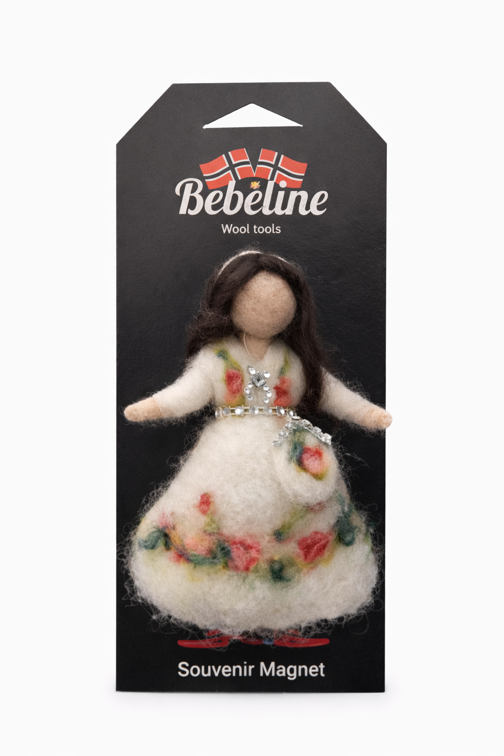 Bunad dukke magnet – håndlaget i Bergen  Hvit Bergen