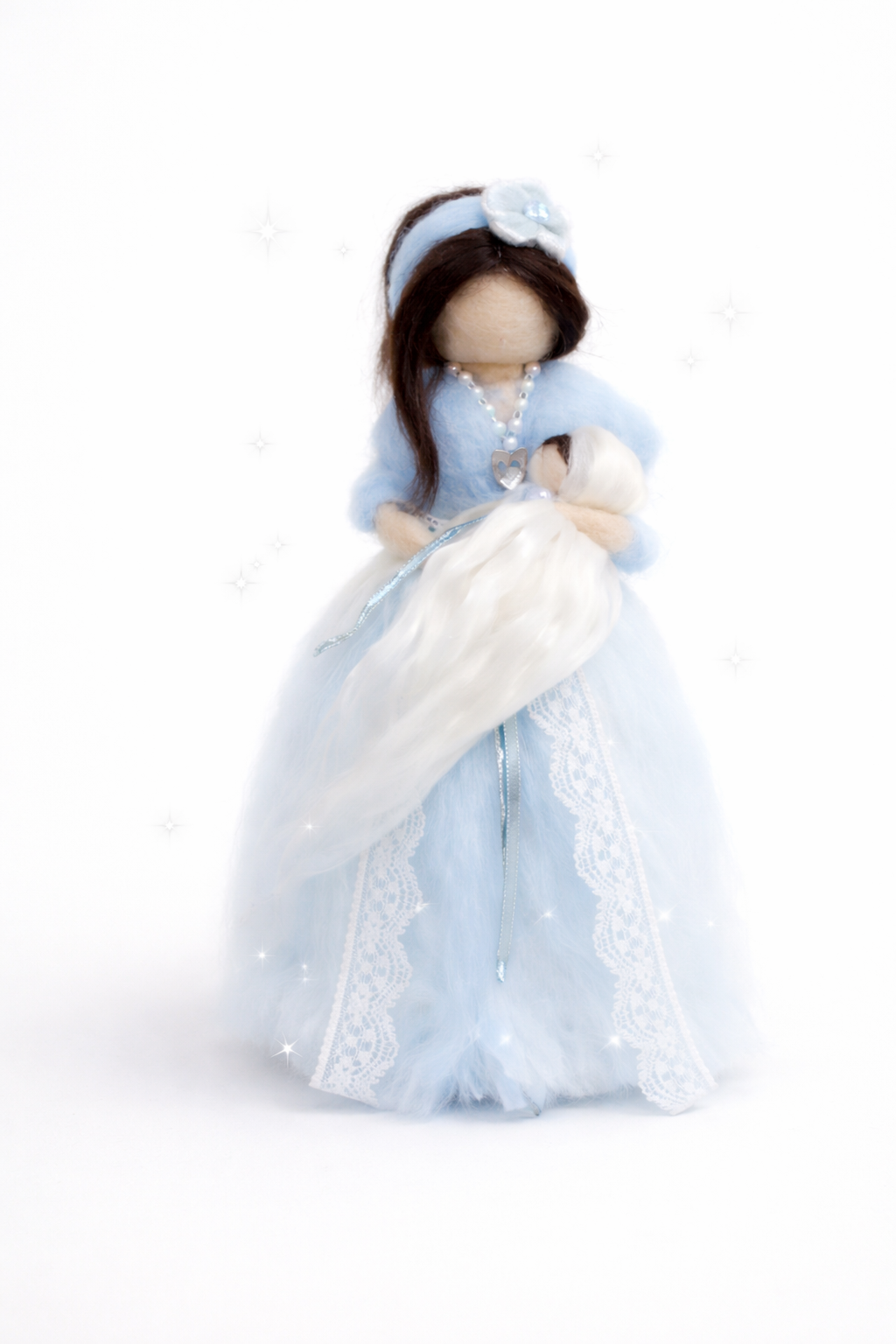 Bebeline ulljente med baby stående Lysblå